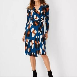 Ann Taylor Blue and Brown Patterned Long Sleeve Dress